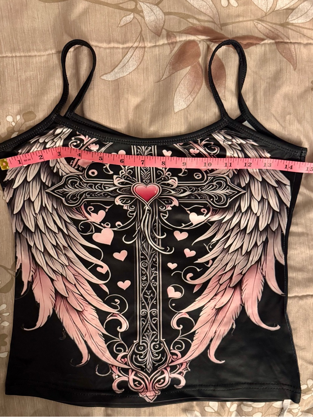 Black & Pink Winged Cross Graphic Tank Top — Women's Spaghetti Cami
